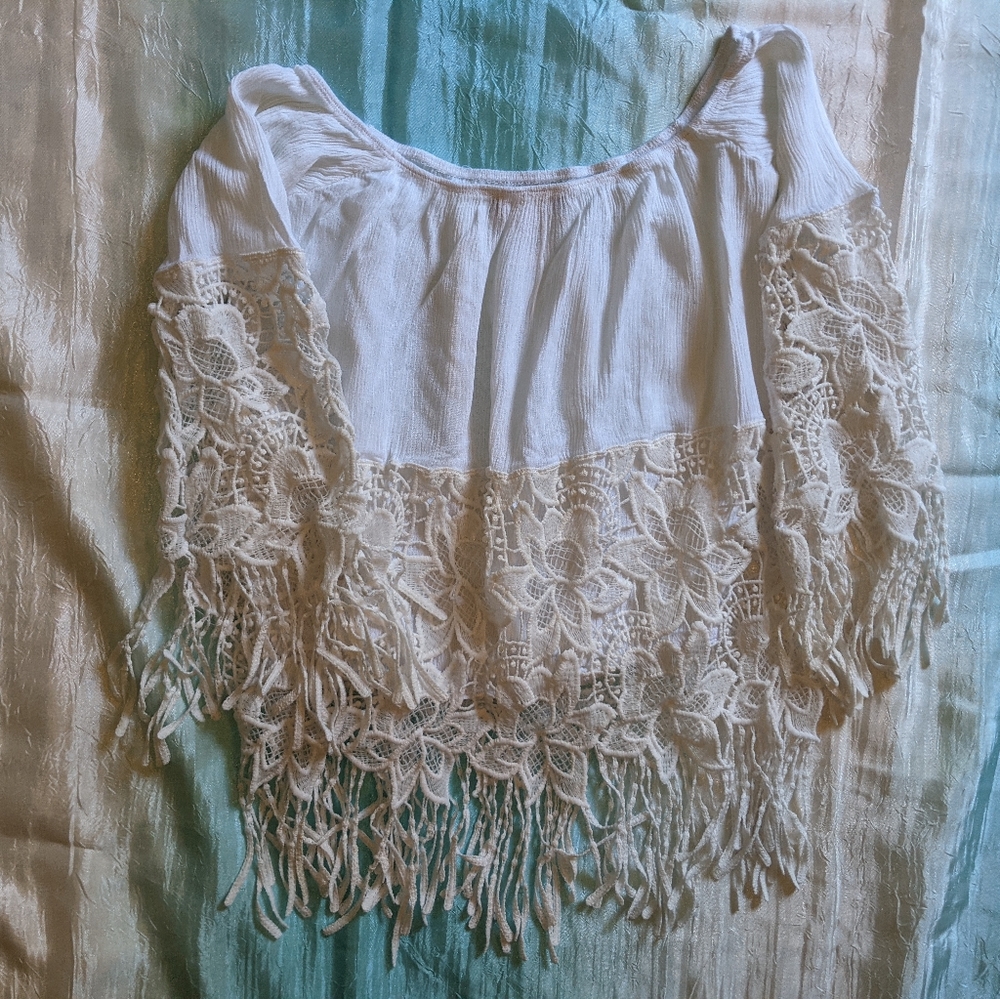 White Fringe crop top